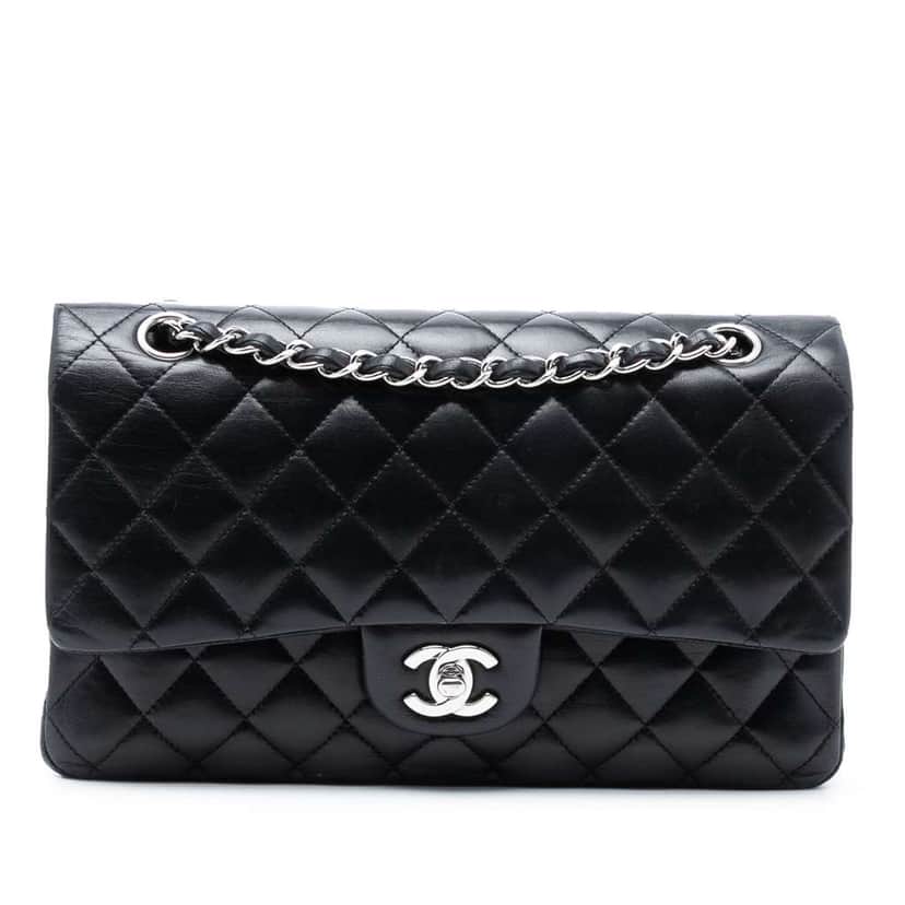 Chanel Medium Classic Lambskin Double Flap Black Leather Good condition - Front View