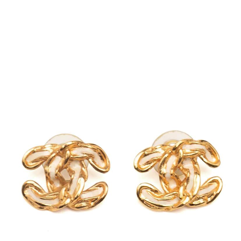 Chanel CC Gold Plated Push Back Earrings Gold Metal Good condition - Front View