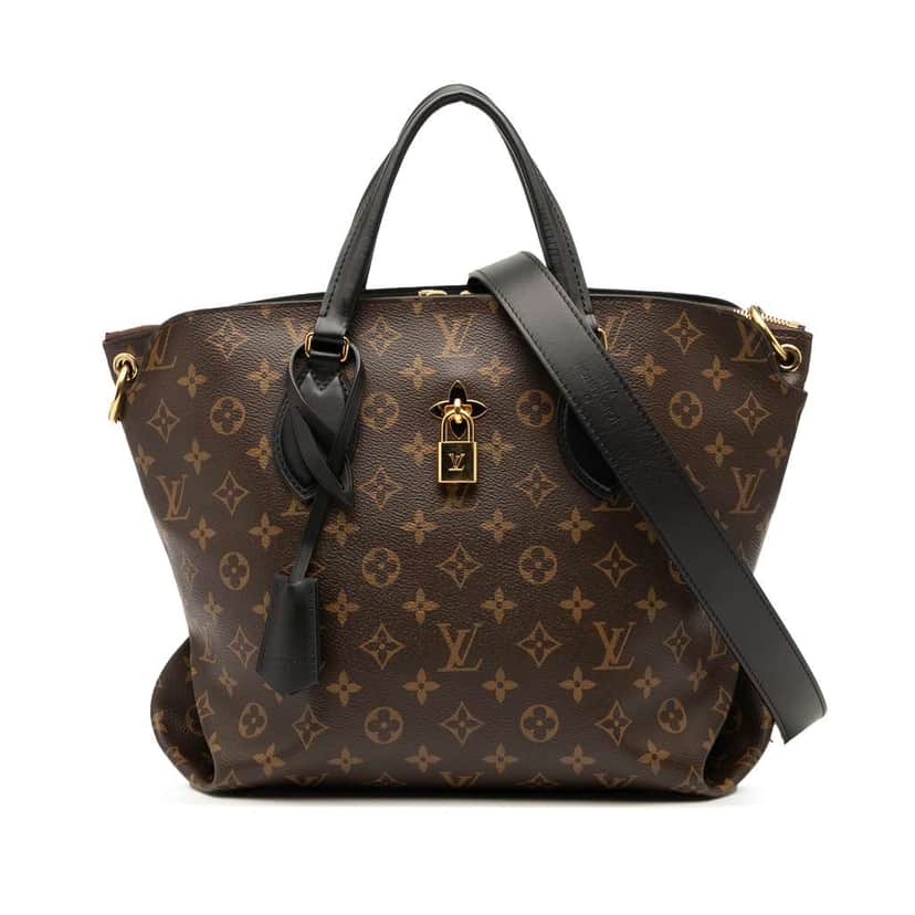 Louis Vuitton Monogram Flower Zipped Tote MM Brown Good condition - Front View