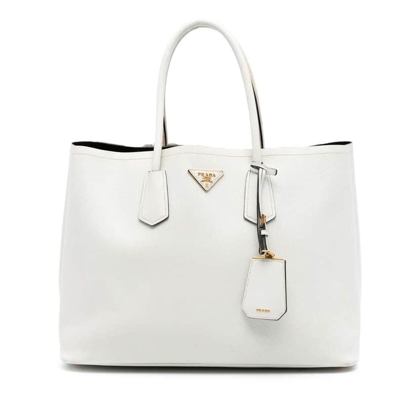 Prada Large Saffiano Cuir Double Satchel White Leather Good condition - Front View
