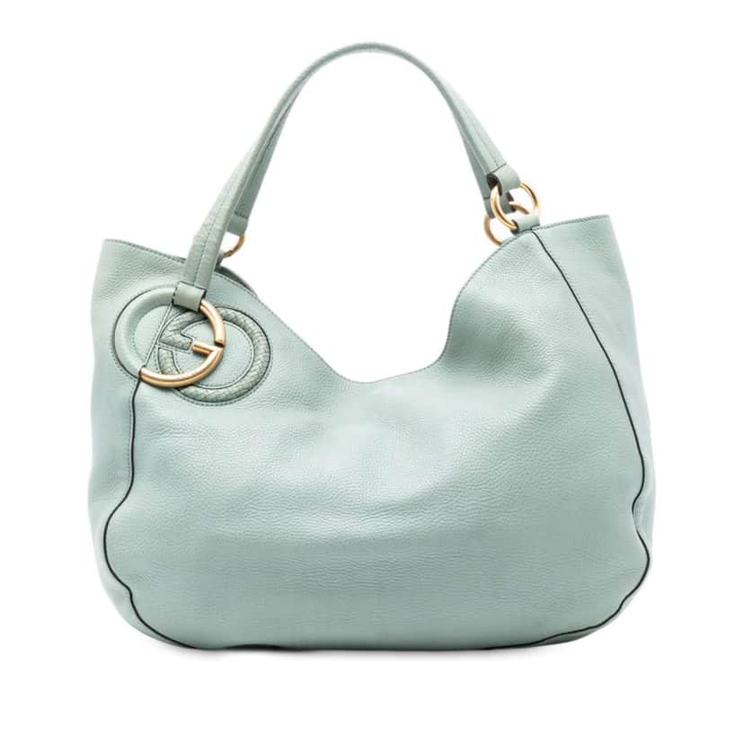 Gucci Medium Pebbled Calfskin Twill Tote Green Leather Good condition - Front View