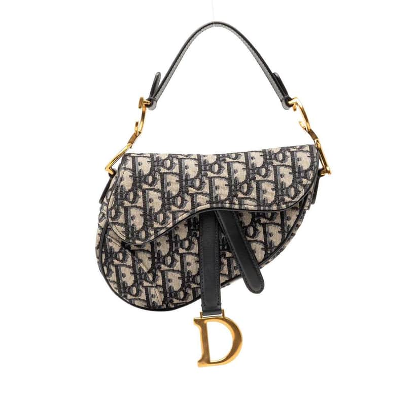 Dior Mini Oblique Canvas Saddle Bag Blue Canvas Very good condition - Front View