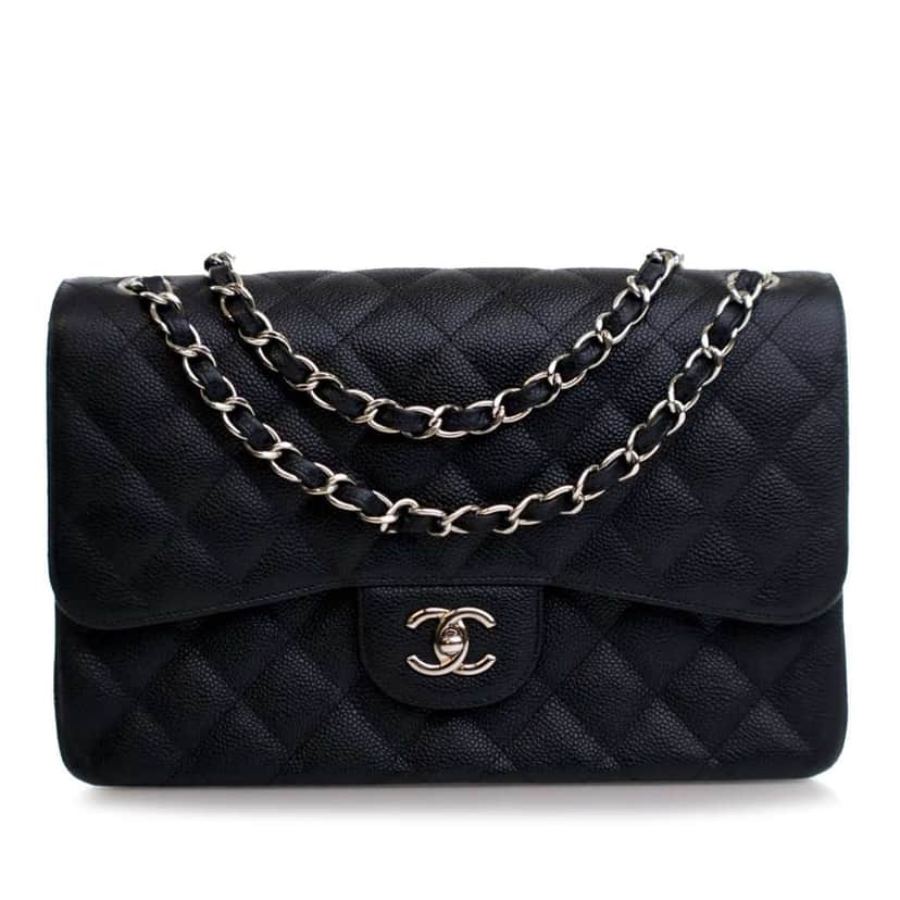 Chanel Jumbo Classic Caviar Double Flap Black Leather Good condition - Front View