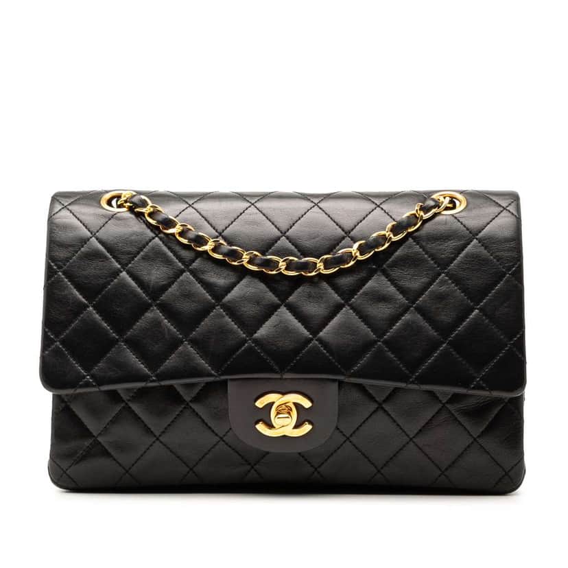 Chanel Medium Classic Lambskin Double Flap Black Leather Good condition - Front View