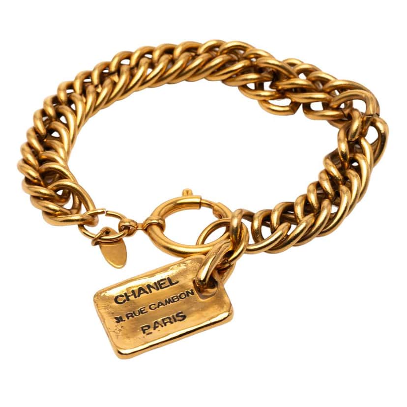 Chanel Gold Plated 31 Rue Cambon Plate Charm Bracelet Gold Metal Good condition - Front View