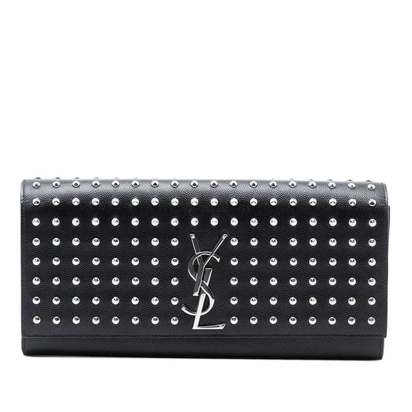 Saint Laurent Grain De Poudre Classic Monogram Studded Clutch Black Leather Good condition - Front View