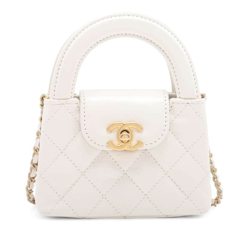 Chanel Nano Aged Calfskin Kelly Shopper Bag White Leather Good condition - Front View