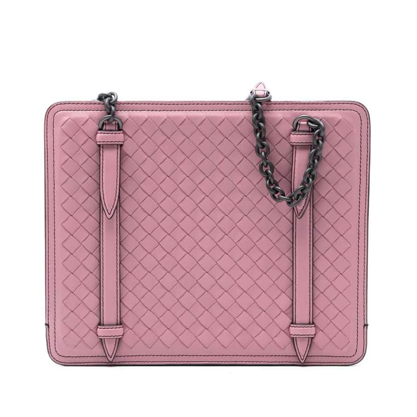 Bottega Veneta Nappa Intrecciato Chain Shoulder Bag Pink Leather Very good condition - Front View