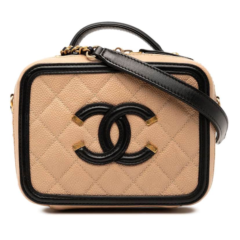 Chanel Small Caviar CC Filigree Vanity Case Brown Leather Good condition - Front View