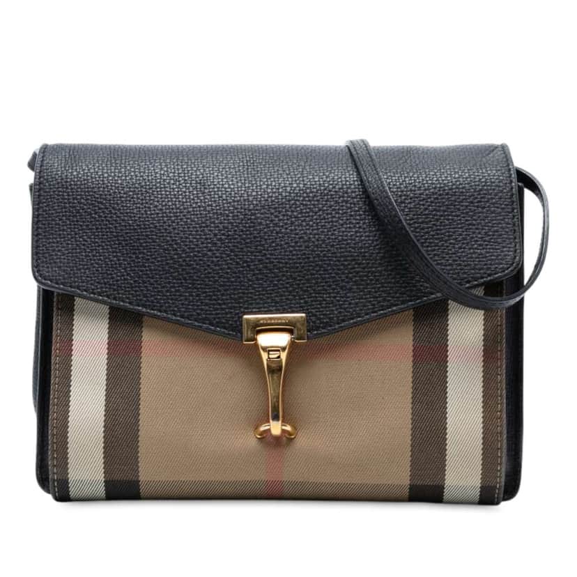 Burberry Small Leather and House Check Canvas Derby Macken Crossbody Black Leather Good condition - Front View