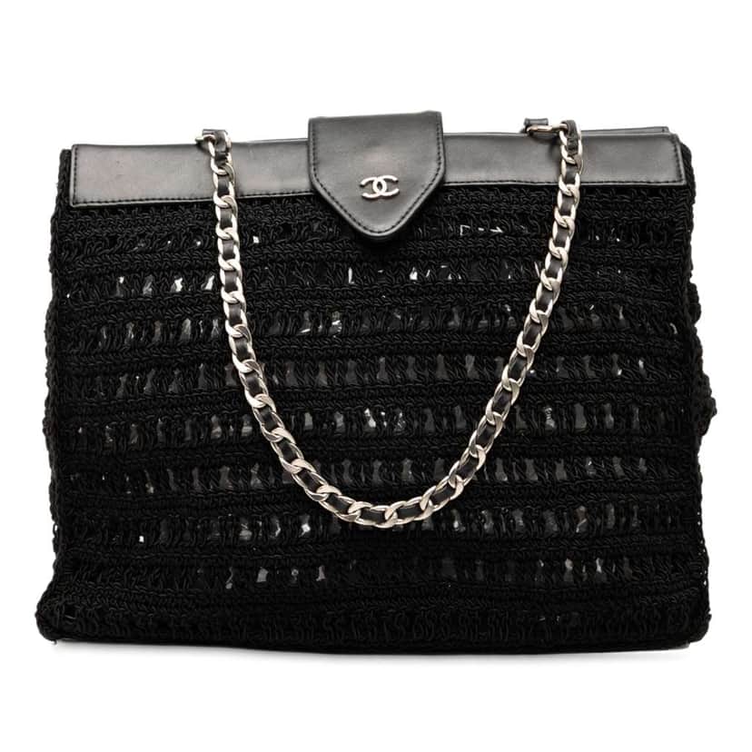Chanel CC Crochet Raffia Chain Tote Black Fair condition - Front View