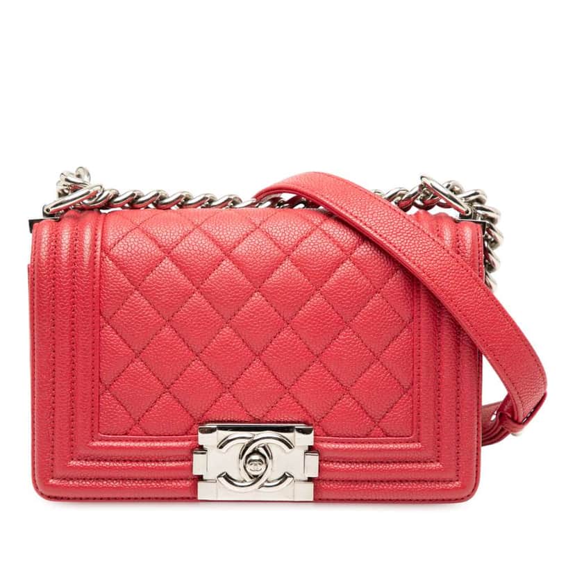 Chanel Small Quilted Caviar Boy Flap Red Leather Good condition - Front View