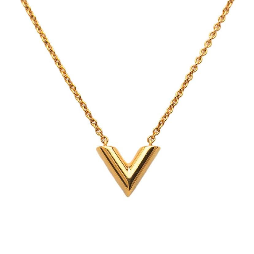 Louis Vuitton Gold Plated Essential V Necklace Gold Metal Good condition - Front View