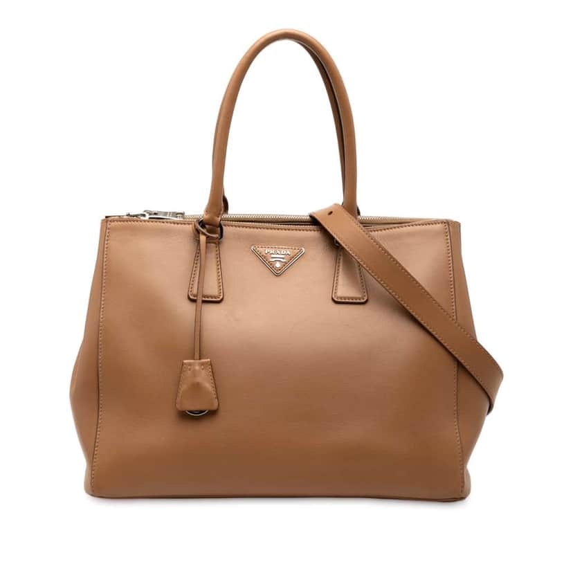 Prada Medium Soft Calf Galleria Double Zip Tote Brown Leather Good condition - Front View