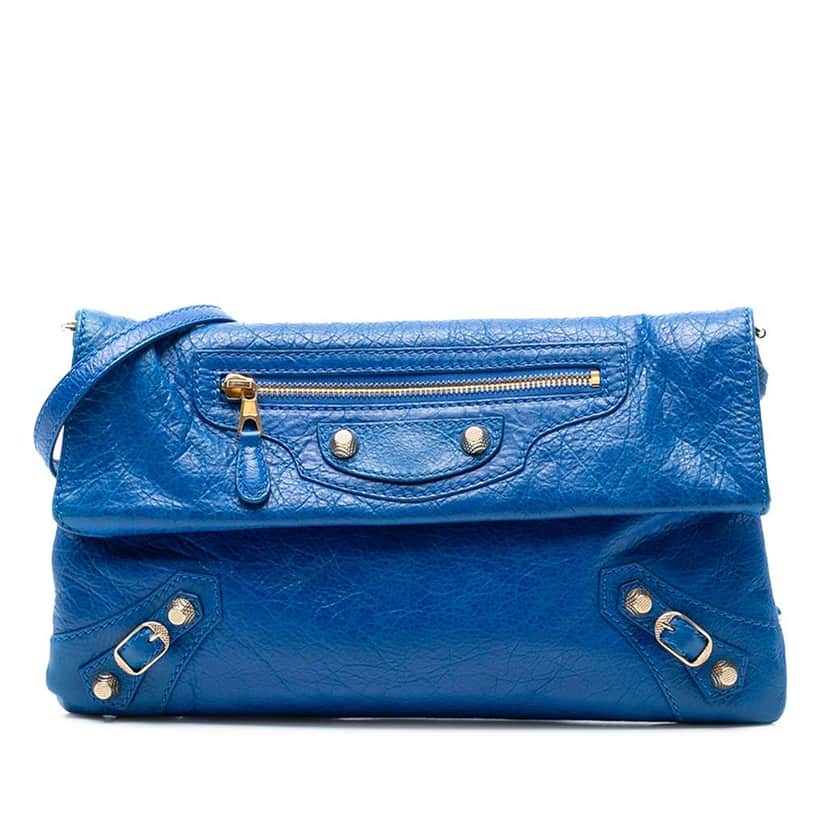 Balenciaga Lambskin Motocross Giant 12 Envelope Clutch With Strap Blue Leather Good condition - Front View