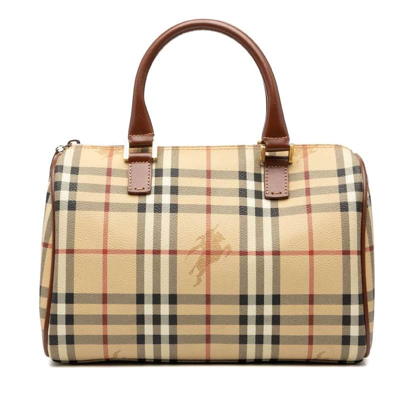 Burberry Haymarket Check Coated Canvas Boston Bag Brown Canvas Good condition - Front View