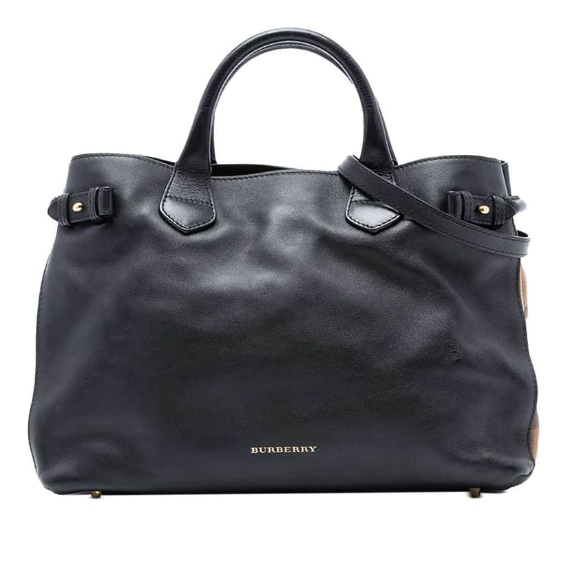 Burberry Medium Leather and House Check Banner Satchel Black Leather Good condition - Front View