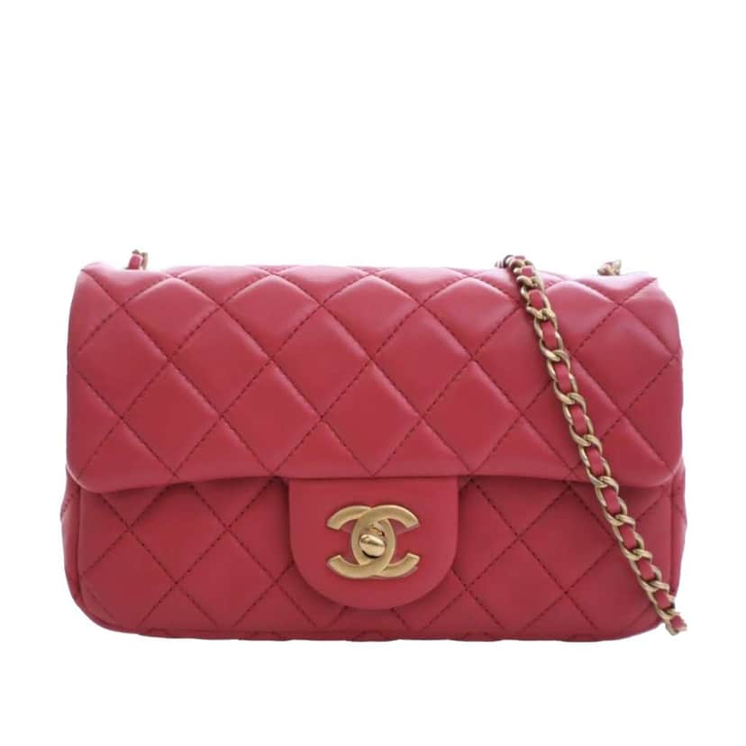 Chanel Mini Rectangular Classic Lambskin Pearl Crush Single Flap Pink Leather Good condition - Front View