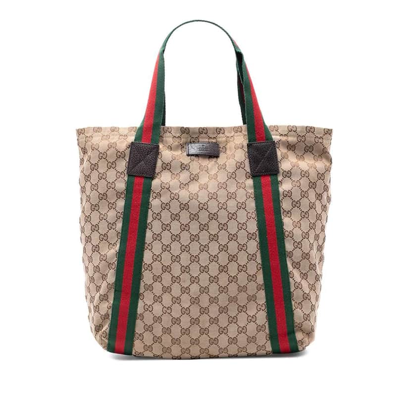 Gucci GG Canvas Web Tote Brown Canvas Good condition - Front View