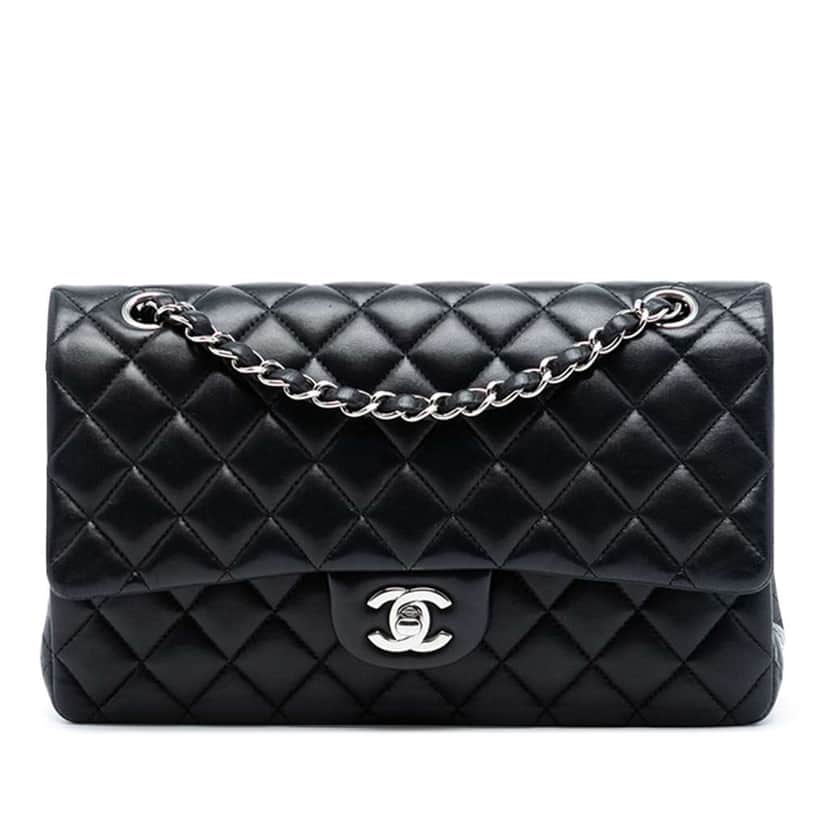 Chanel Medium Classic Lambskin Double Flap Black Leather Good condition - Front View