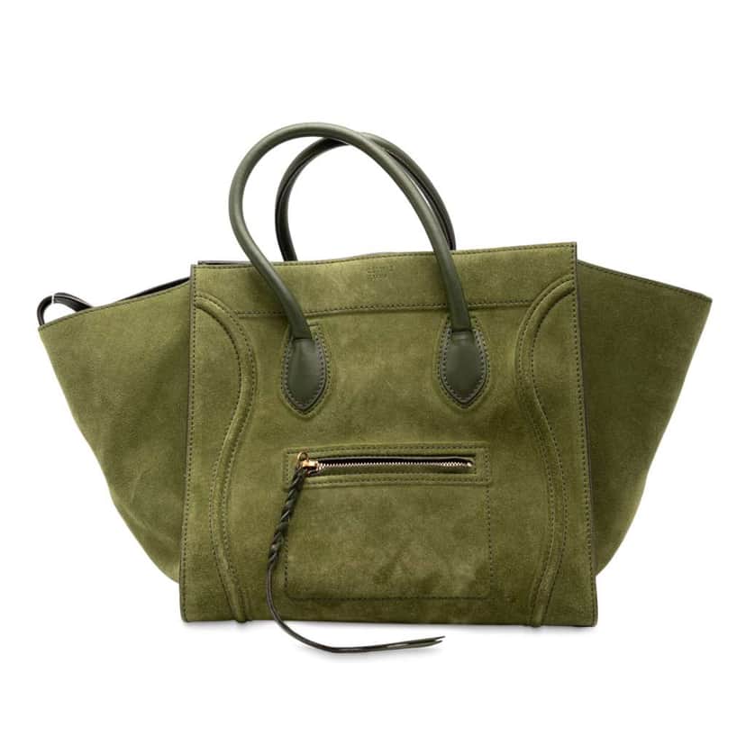 Celine Medium Suede Phantom Luggage Tote Green Leather Good condition - Front View