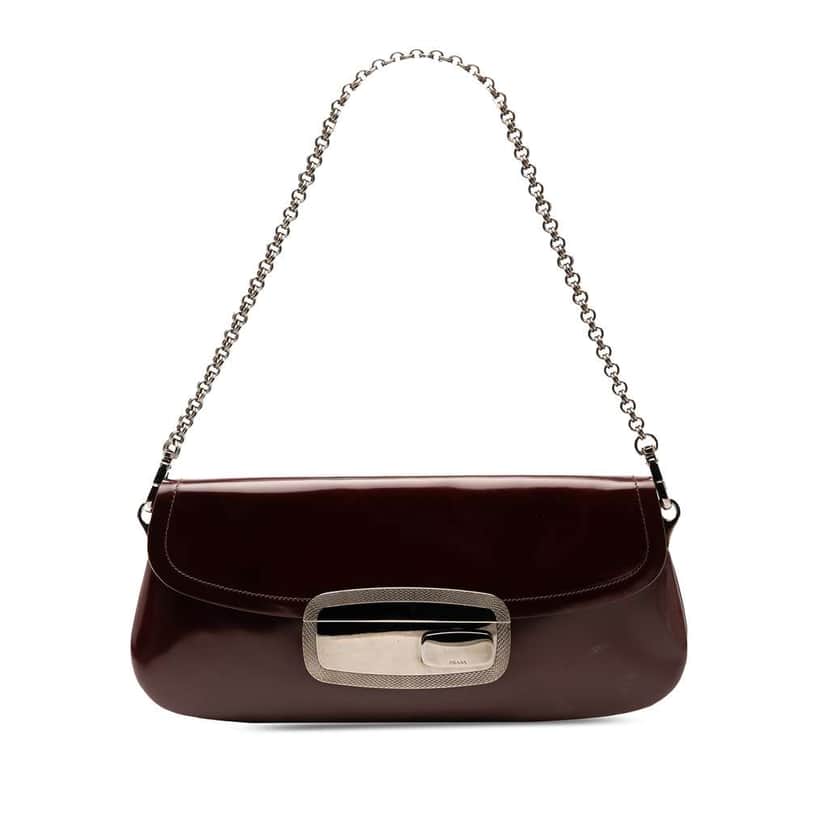 Prada Spazzolato Mirror Chain Flap Red Leather Good condition - Front View