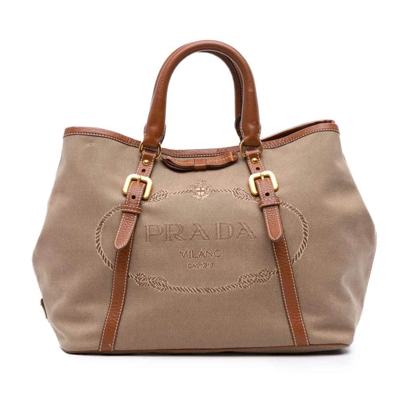 Prada Canvas Canapa Logo Bow Satchel Brown Canvas Good condition - Front View