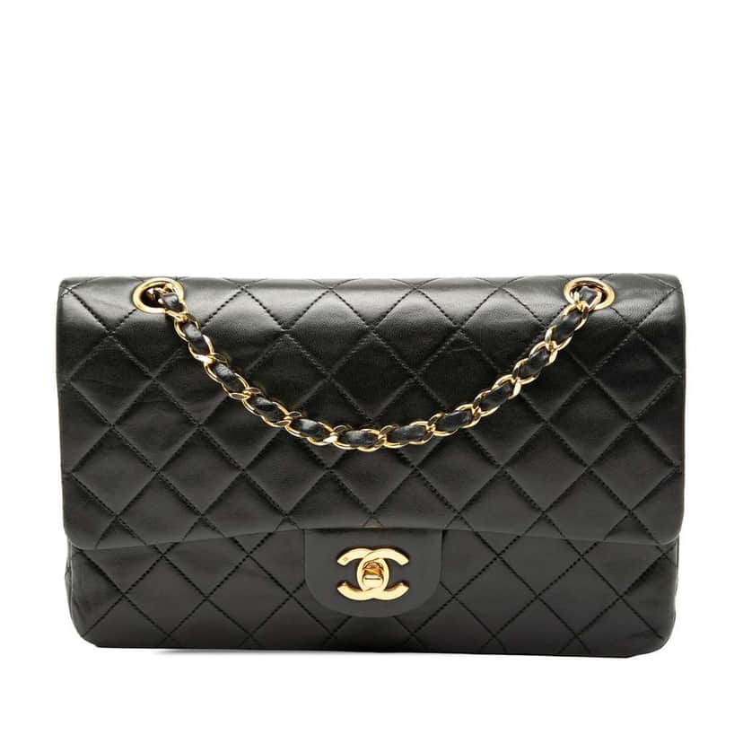 Chanel Medium Classic Lambskin Double Flap Black Leather Good condition - Front View