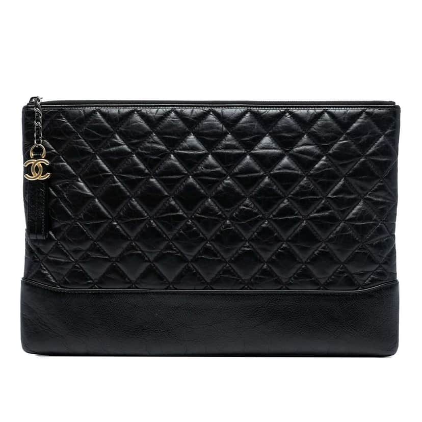 Chanel Large Aged Calfskin Gabrielle O Case Clutch Black Leather Good condition - Front View