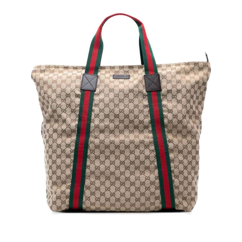 Gucci GG Canvas Web Tote Brown Canvas Good condition - Front View