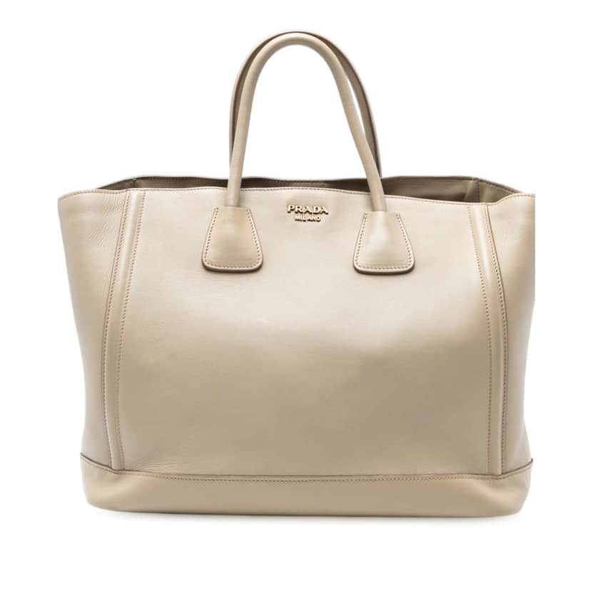 Prada Large City Calf Double Handle Shopping Tote Brown Leather Good condition - Front View