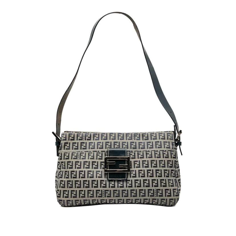 Fendi Zucchino Canvas Shoulder Bag Grey Canvas Good condition - Front View