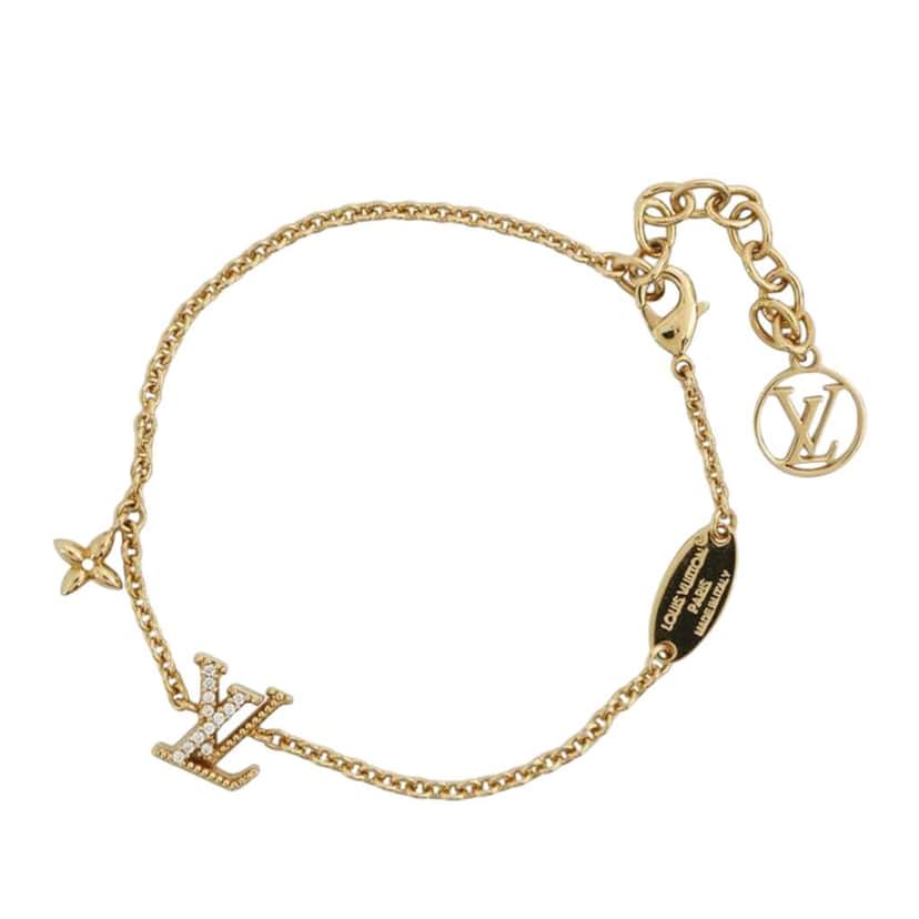 Louis Vuitton Gold Plated Crystal Iconic Bracelet Gold Metal Good condition - Front View