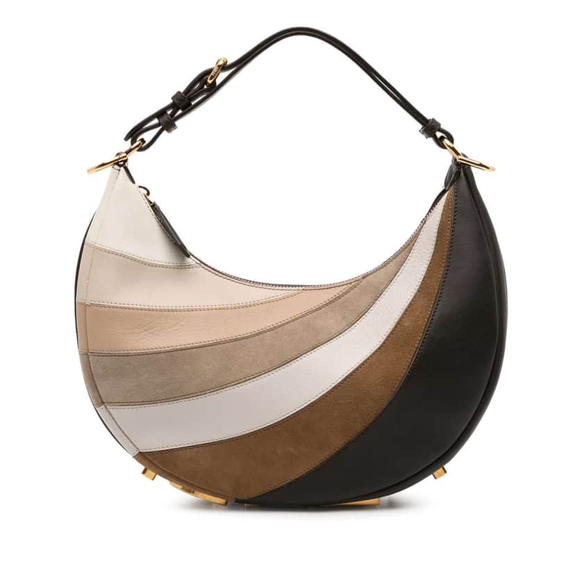 Fendi Small Calfskin and Suede Rainbow Fendigraphy Brown Leather Good condition - Front View