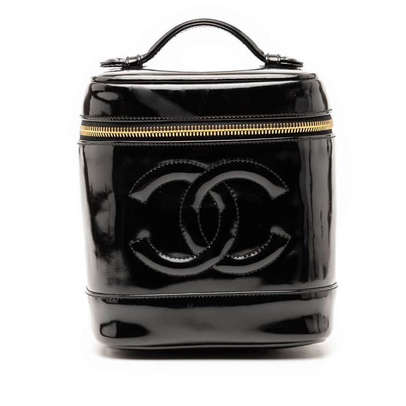 Chanel CC Patent Vanity Bag Black Leather Good condition - Front View
