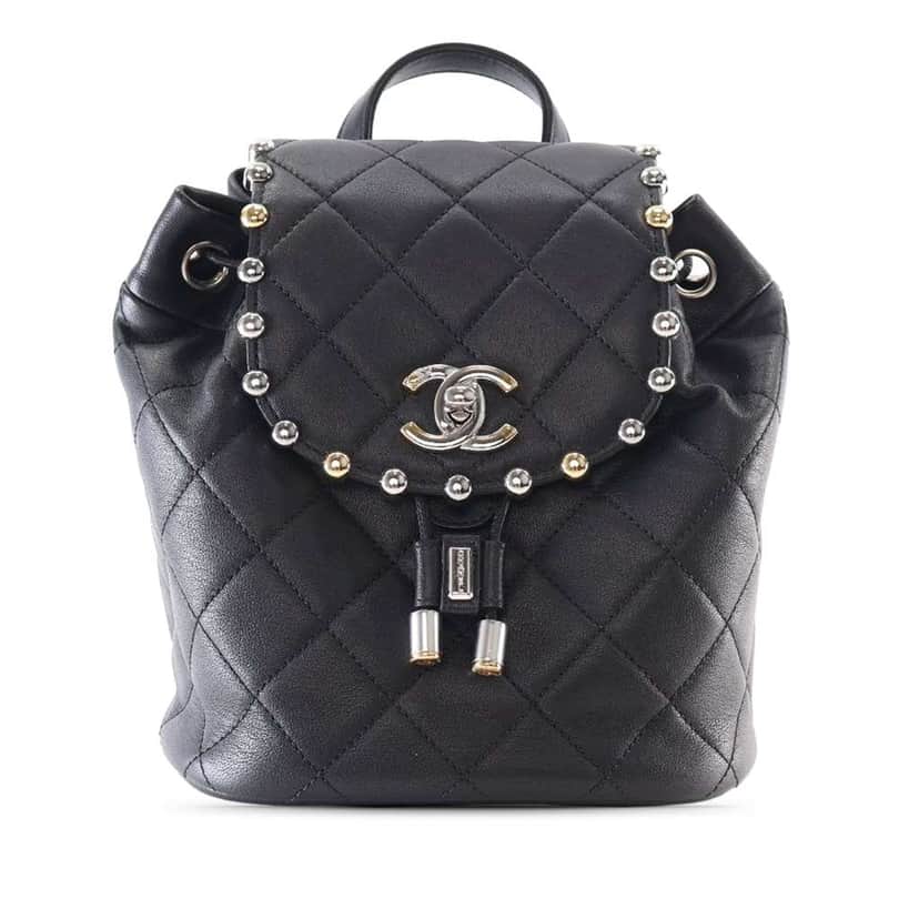 Chanel Quilted Lambskin Metallic Bubble Backpack Black Leather Good condition - Front View