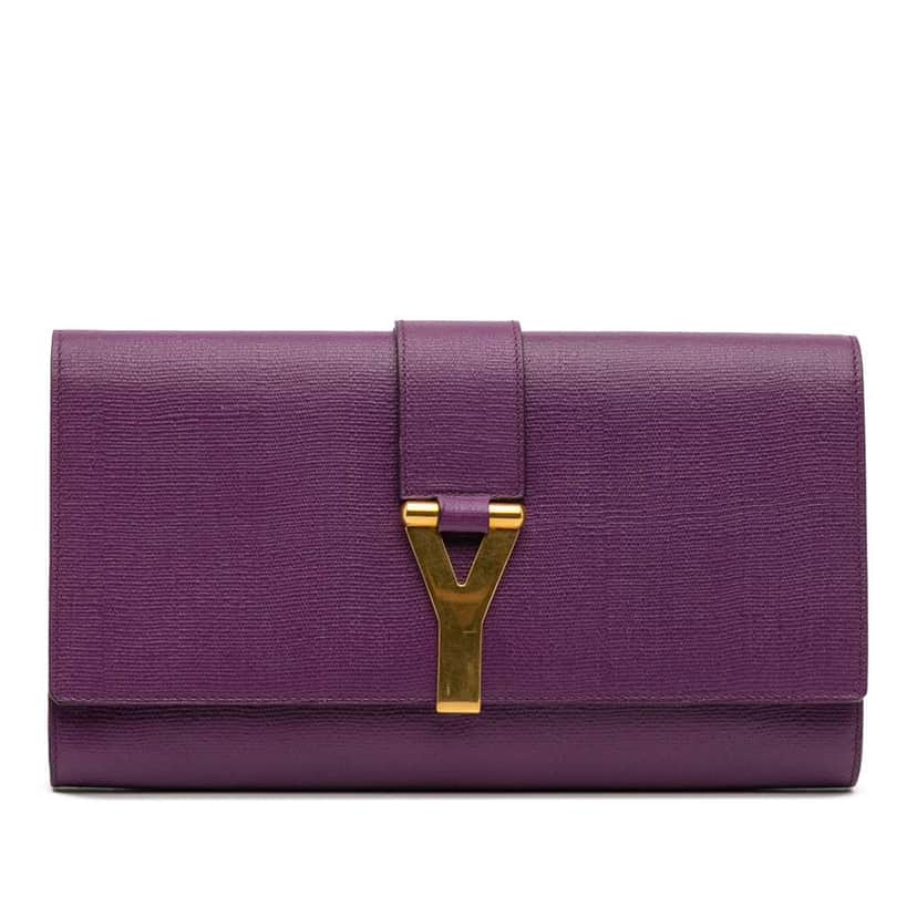 Saint Laurent Textured Leather Chyc Ligne Clutch Purple Leather Good condition - Front View