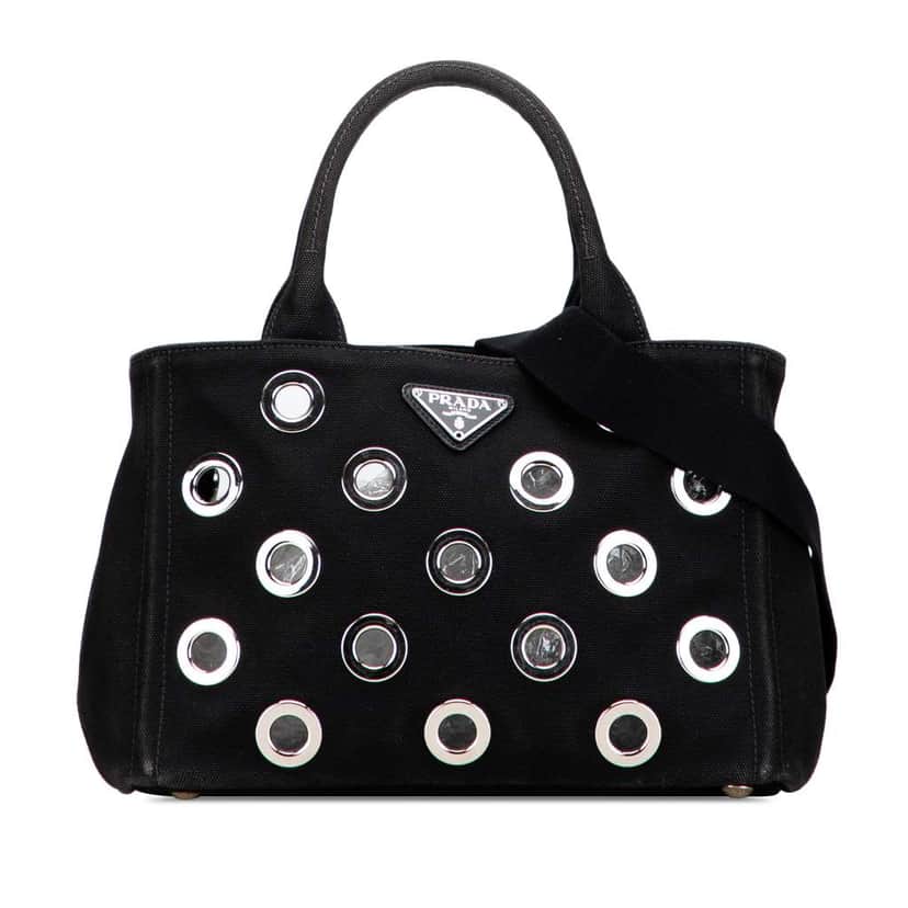 Prada Small Canvas Canapa Grommet Satchel Black Canvas Good condition - Front View