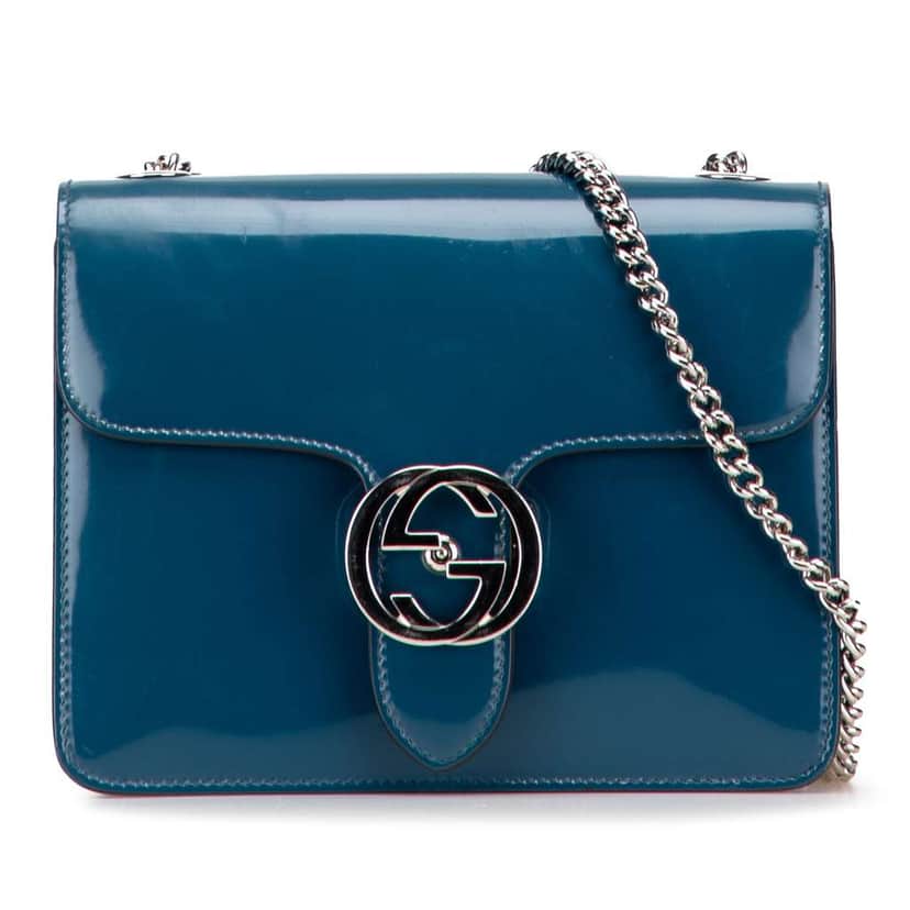Gucci Small Polished Calfskin Interlocking G Dollar Crossbody Blue Leather Good condition - Front View