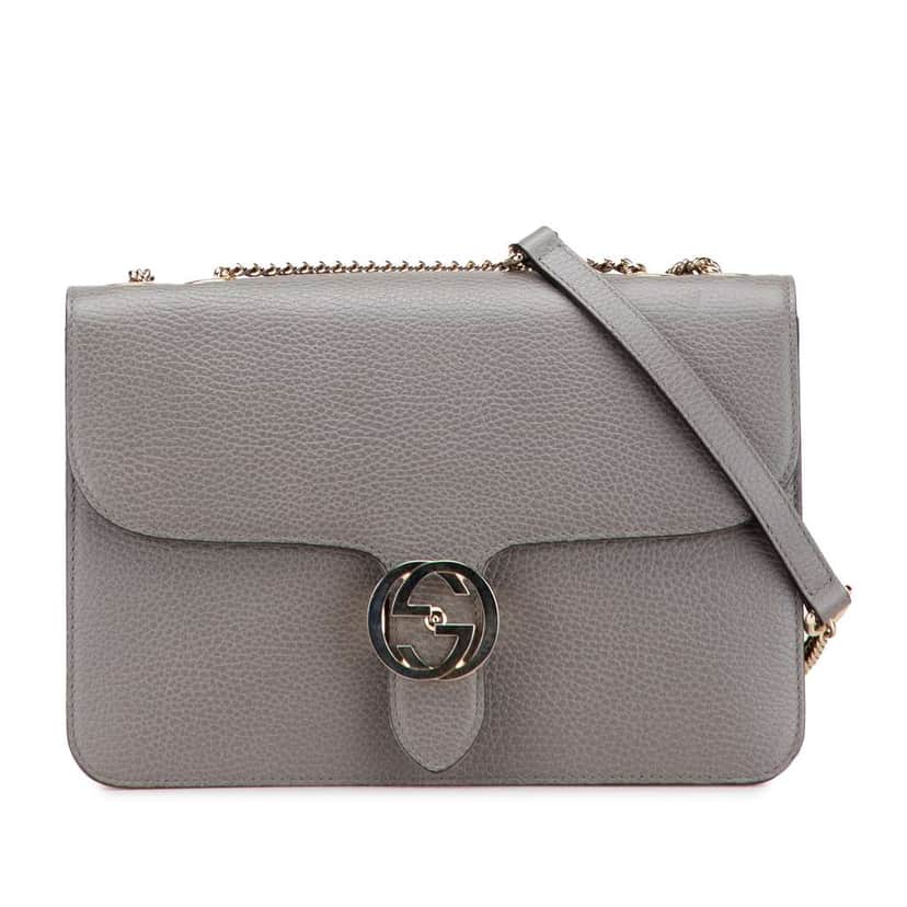 Gucci Medium Dollar Calfskin Interlocking G Crossbody Grey Leather Very good condition - Front View
