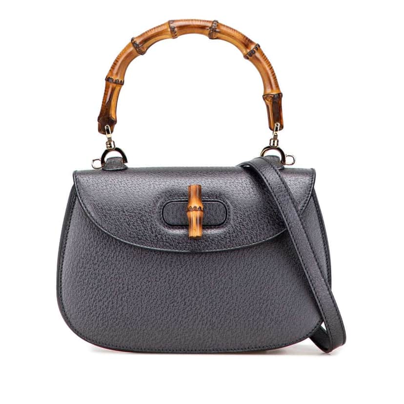 Gucci Grained Calfskin Bamboo Night Black Leather Good condition - Front View