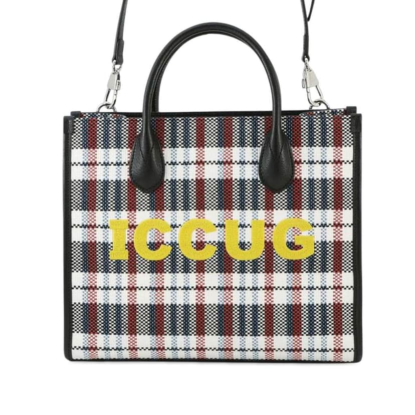 Gucci Freya Hartas Canvas ICCUG Logo Embroidered Plaid Tote Brown Canvas Good condition - Front View