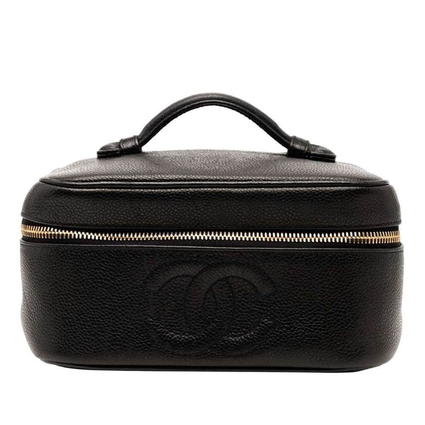 Chanel CC Caviar Vanity Bag Black Leather Good condition - Front View