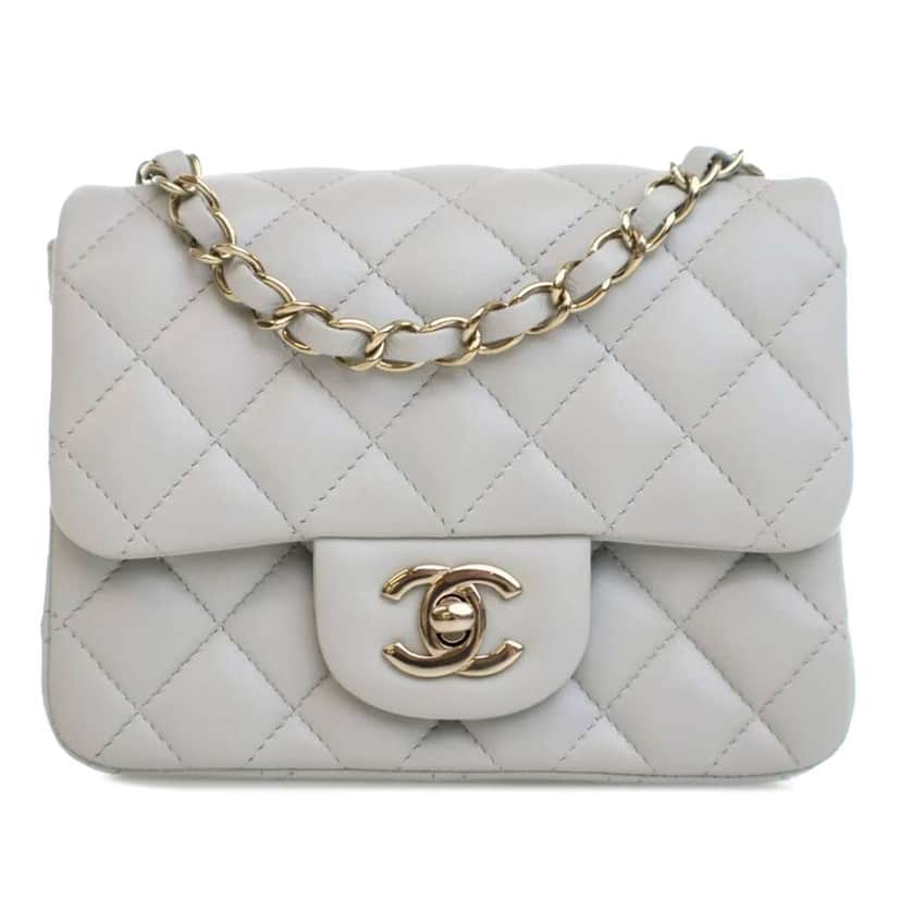 Chanel Mini Square Classic Lambskin Single Flap Grey Leather Good condition - Front View