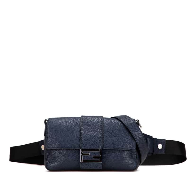 Fendi Leather Selleria Convertible Baguette Satchel Blue Leather Good condition - Front View