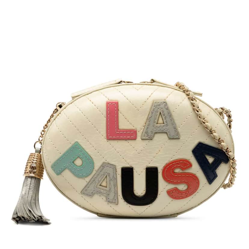Chanel Chevron Lambskin La Pausa Evening Bag White Leather Good condition - Front View