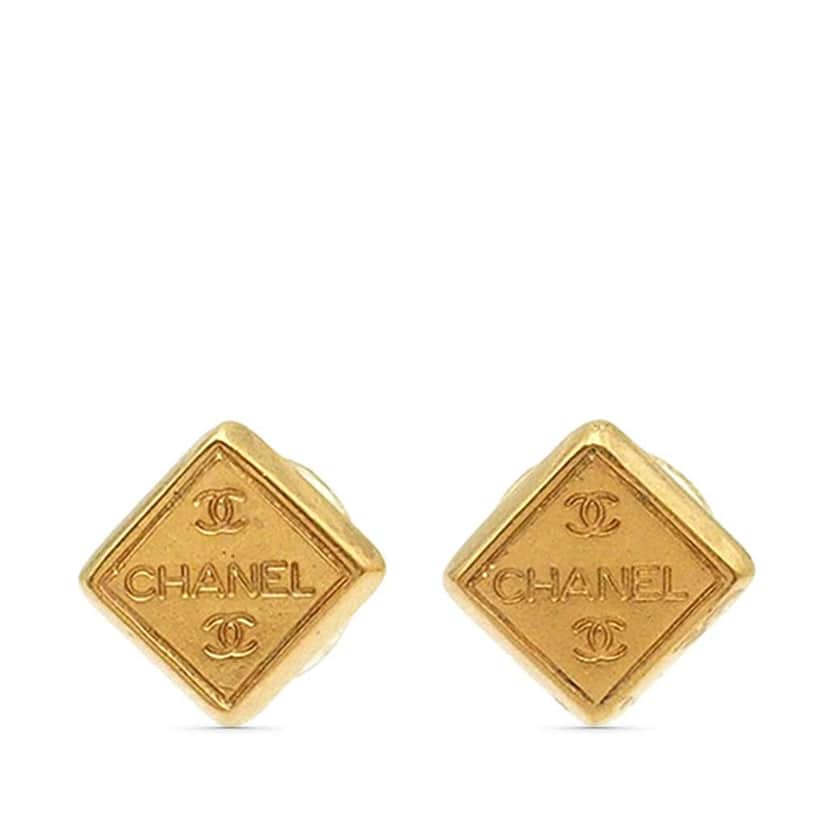 Chanel Gold Plated Logo Bullet Back Earrings Gold Metal Good condition - Front View