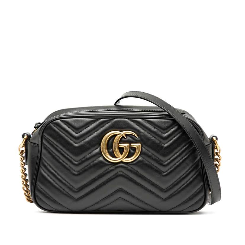 Gucci Small GG Marmont Matelasse Leather Crossbody Black Leather Good condition - Front View