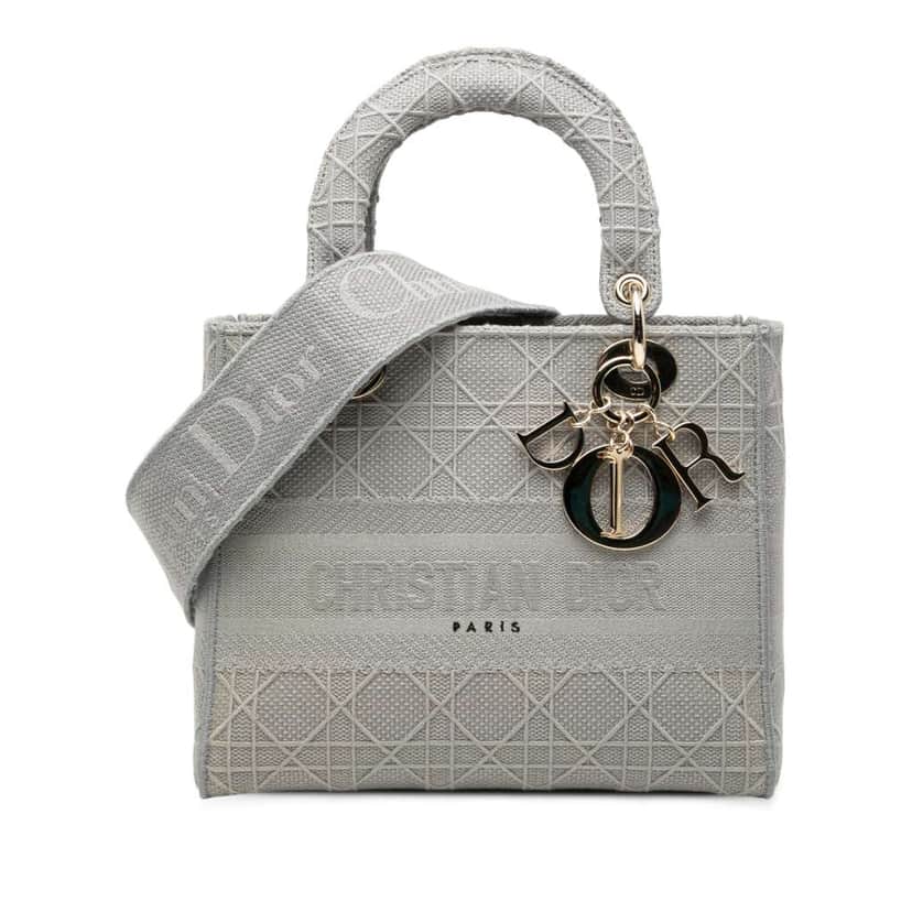 Dior Medium Canvas Cannage Lady D Lite Grey Canvas Good condition - Front View