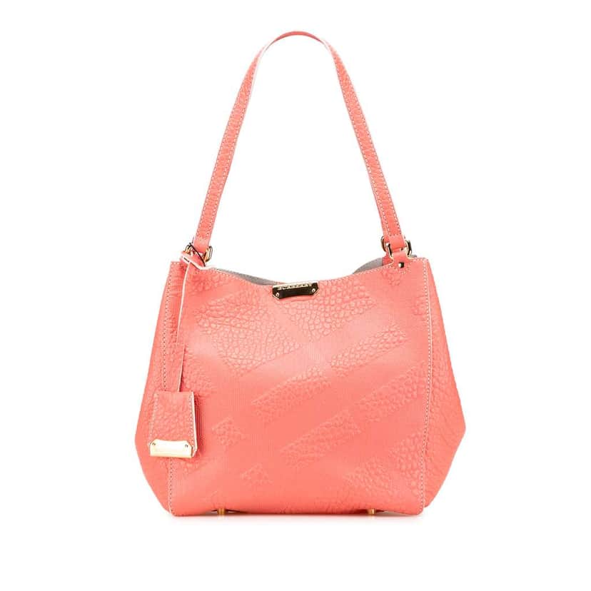 Burberry Small Embossed Grain Check Canterbury Tote Pink Leather Good condition - Front View